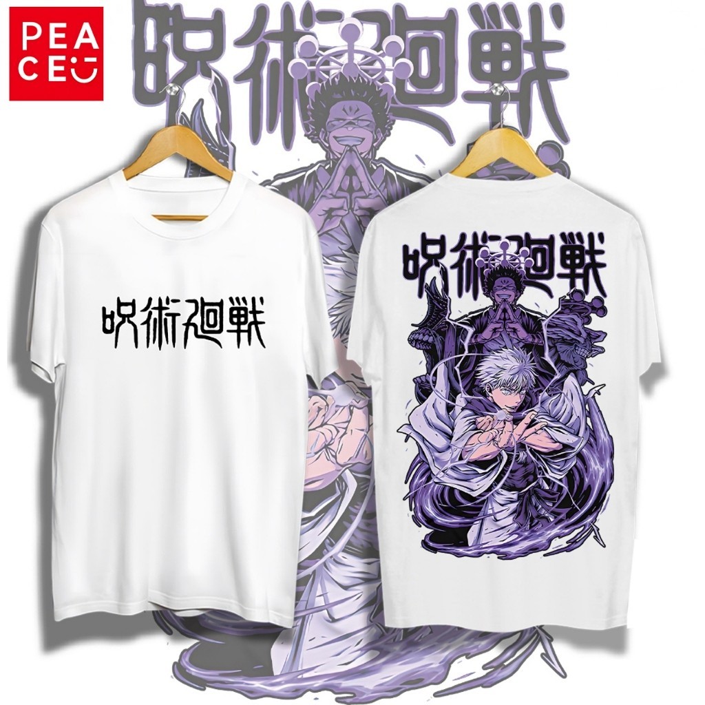 🍃 HOT PEACE® anime T-Shirt Unisex Baju gojo vs sukuna jujutsu kaisen Black cotton men's T-shirt เสื้