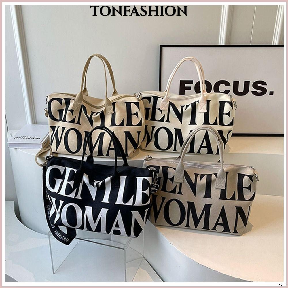 Tonfashion กระเป๋าสะพายข้าง, กระเป๋าสะพายไหล่ความจุขนาดใหญ่พิเศษตัวอักษร, กระเป๋าโท้ตมือถือบุคลิกภาพ Gentlewoman