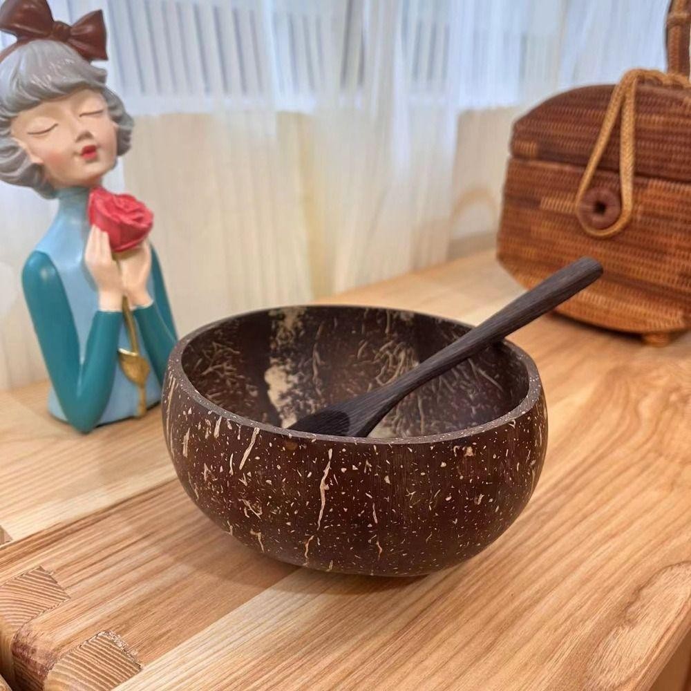 ลิดี้ดอต165ชามมะพร้าว, ชามสลัดไม้ธรรมชาติ, กะลามะพร้าวกินบนโต๊ะอาหาร นํากลับมาใช้ใหม่ เสิร์ฟ จาน อาหารเช้า