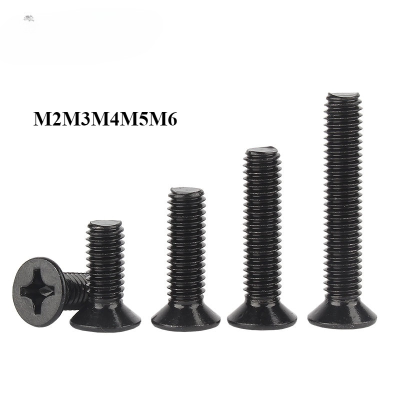 [FGHSP-2-y] น็อต สกรู หัวเตเปอร์ แฉก F+ สแตนเลส 304 สีดํา เกลียวมิล หยาบ / Flat Head Phillip Machine Screw SUS304 black M2M3M4M5M6