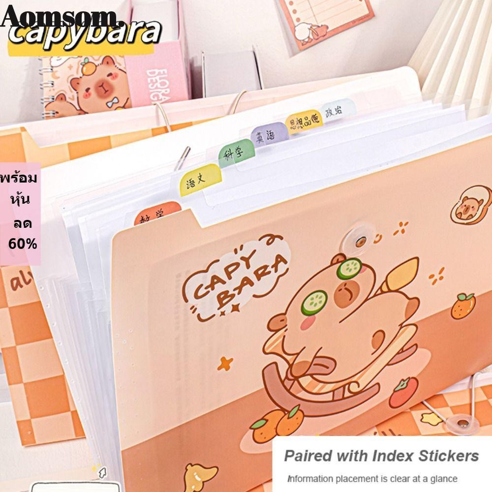 โฟลเดอร์เก็บกระดาษทดสอบ AOMSOM, โฟลเดอร์แฟ้ม A4 สร้างสรรค์การ์ตูน, น่ารัก 8/12 กระเป๋า Capybara PP ซองจดหมายโฟลเดอร์
