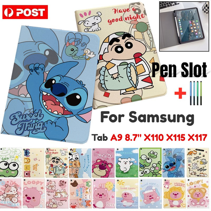 พร้อมช่องเสียบปากกาสําหรับ Samsung Galaxy Tab A9 8.7 SM-X110 SM-X115 SM-X117 น่ารักการ์ตูนเด็กหนัง + TPU แฟชั่นป้องกันกรณี