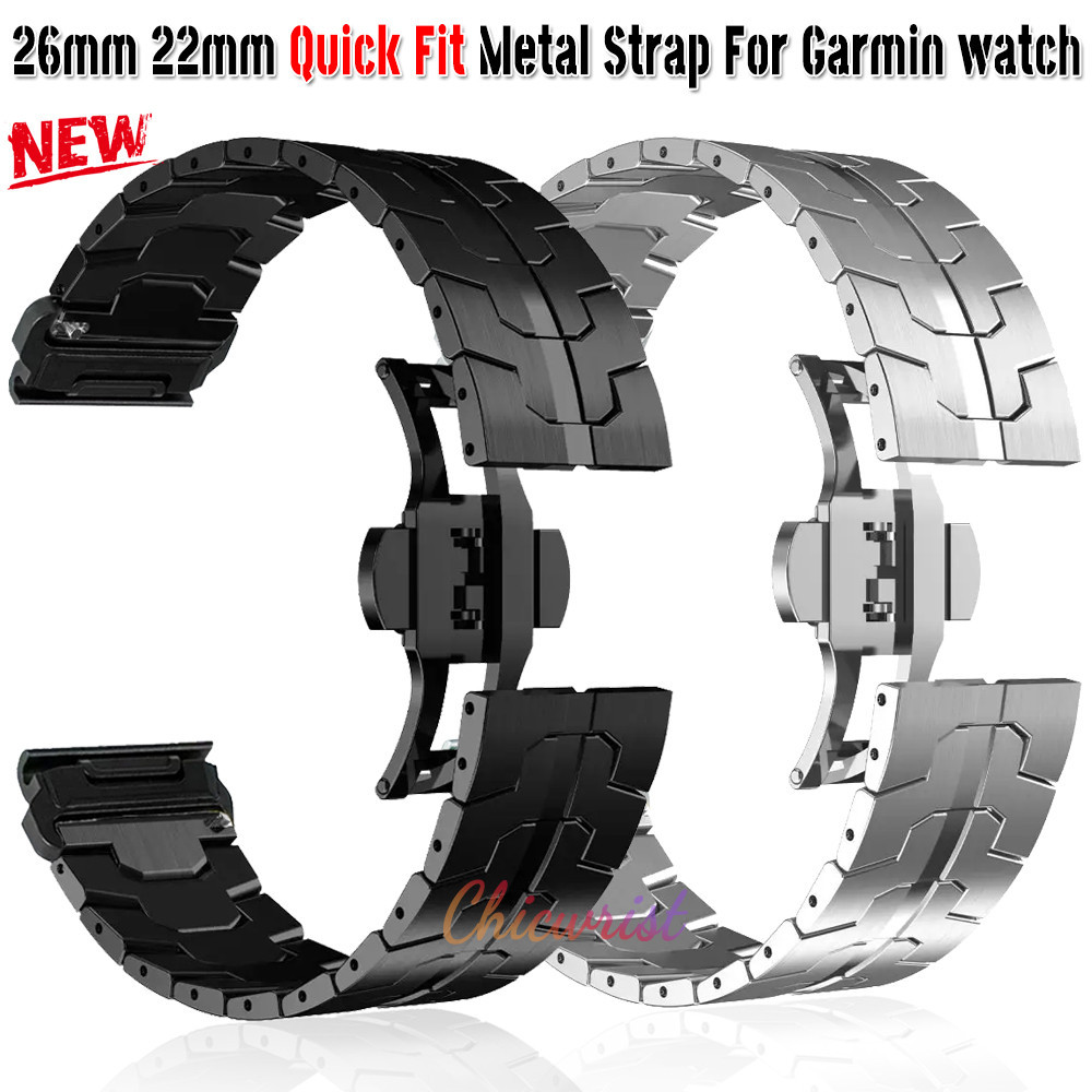 26 22 มม.QuickFit สายโลหะสําหรับนาฬิกา Garmin Fenix 5/5X/5XPlus/6/6X/6XPro/7x สีไทเทเนียมสแตนเลสสตีล Forerunner 945
