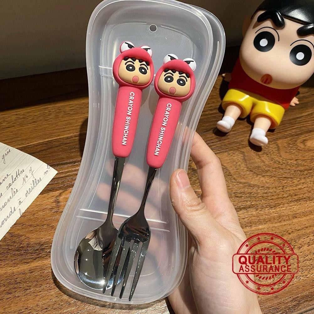 การ์ตูนเครยอนชินจังช้อนส้อมบนโต๊ะอาหารชุดสแตนเลสน่ารักนักเรียนช้อนส้อมกับ ก8พี9