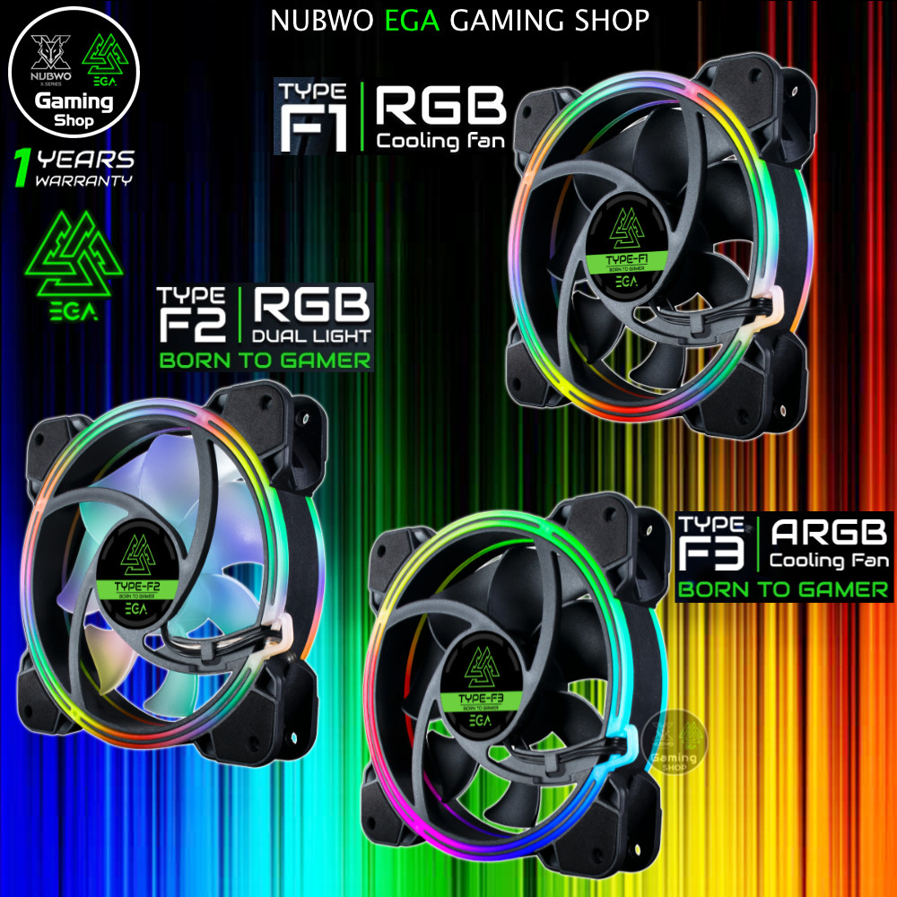 GAMING NUBWO EGA TYPE F1 / TYPE F2 / TYPE F3 CASE FAN 12CM RGB พัดลมเคส พัดลมเคสเกมส์มิ่ง สีสันสดใส ทนทาน