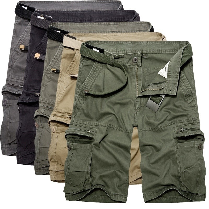 2025 Mens Military Cargo Shorts Summer Army Green Cotton Shorts Men Loose Multi-Pocket 2-40