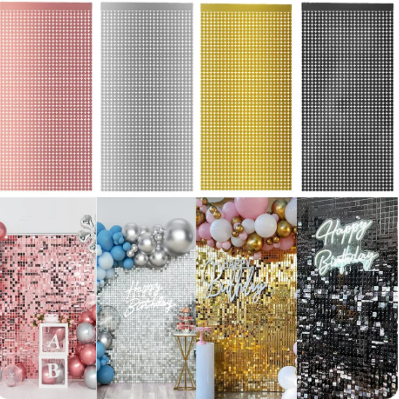 Rose Gold Rain Curtain ผ้าพื้นหลังตกแต่งวันเกิด Shimmer Wall ฉากหลังงานแต่งงานตกแต่งเลื่อมพื้นหลังผนัง