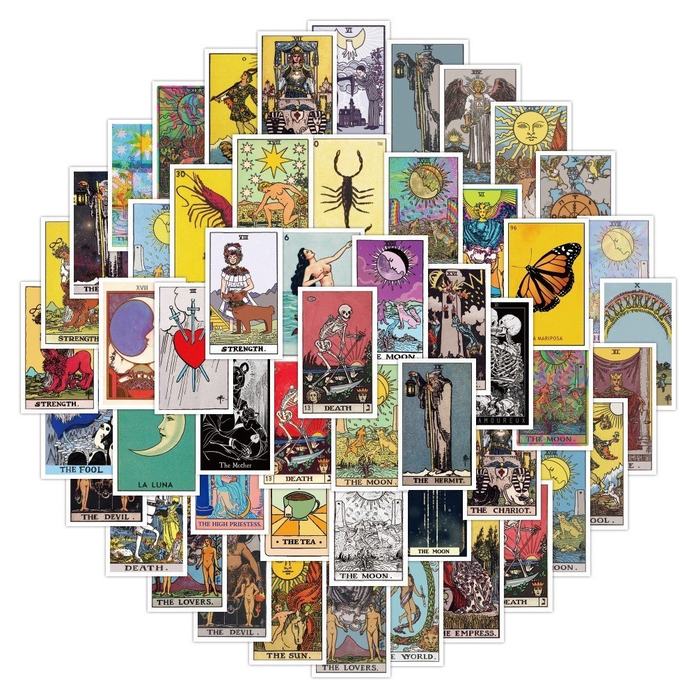 Y&P| ชุดสติ๊กเกอร์ TAROT ชุดสติ๊กเกอร์กราฟิตี้กันน้ำลายการ์ตูน, 60 แผ่น/ชุด