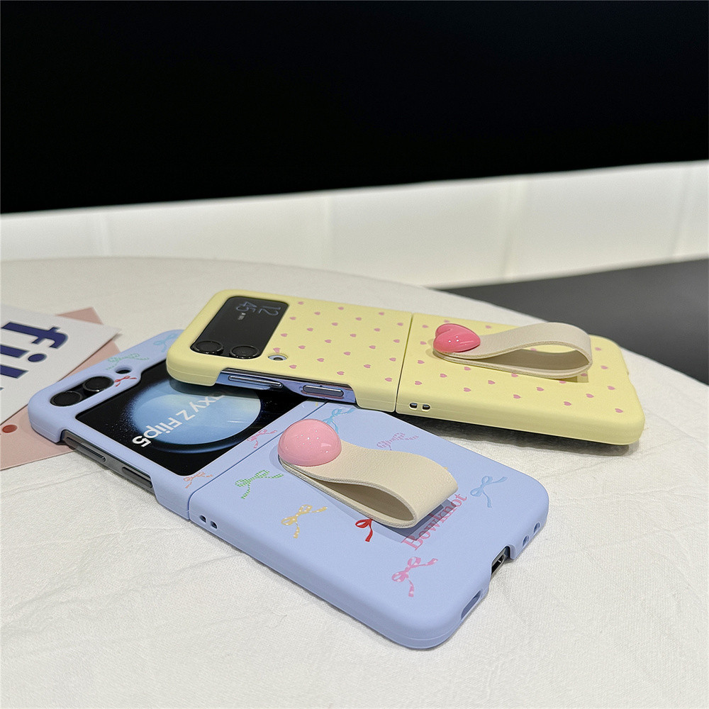 SAMSUNG สําหรับsamsung Galaxy Z Flip 4 3 5 6 Insเกาหลีน่ารักBow Love Heartผู้ถือแหวนเคสโทรศัพท์สําหรับSamsung Z flip5 ZFlip 6 5 4 3 ZFlip4 Ultra Thin Hard PCปกหลัง