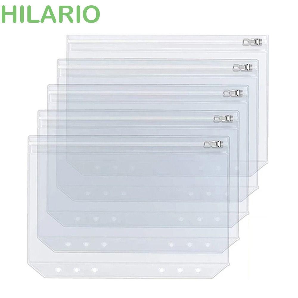 Hilario 5 ชิ้น A5 A6 กระเป๋า PVC ใส, เอกสาร Organiser กระดาษ Organizer Binder ซองจดหมายเงินสด, 6 หลุมโปร่งใสกันน้ําแฟ้ม Organizer Binder กระเป๋าใบเสร็จรับเงิน