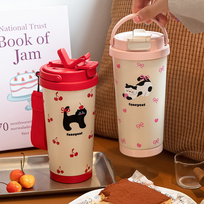 [คลังสินค้าพร้อม] 316l Ceramic Liner Handy Cup Portable Cute High-value Thermos Cup Straw Cup Coffee