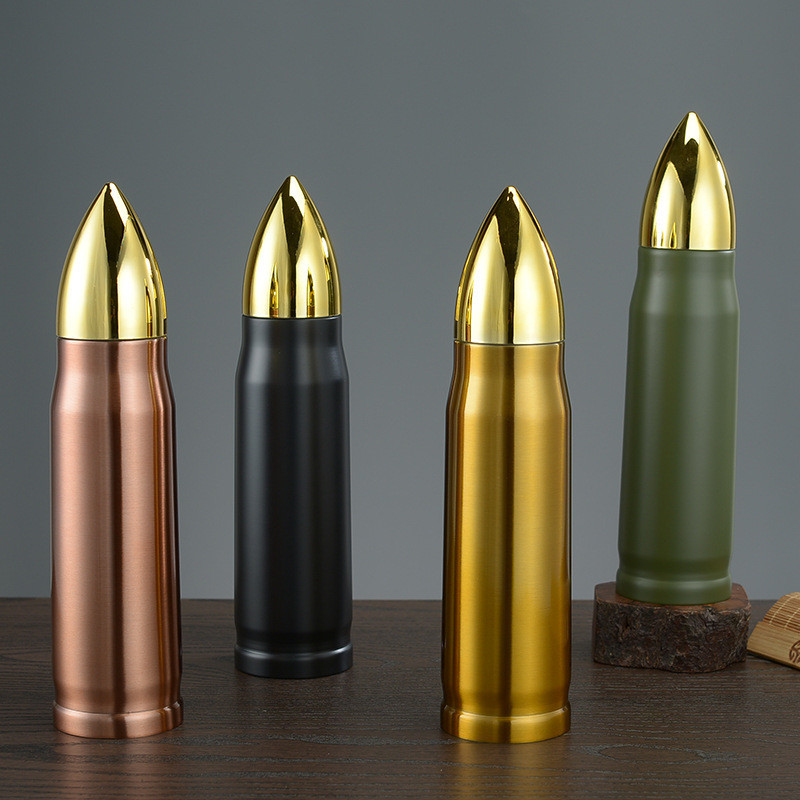 กระติกน้ำสูญญากาศสแตนเลสสองชั้นหัวกระสุนถ้วยจรวดถ้วยสร้างสรรค์แบบพกพาห้างสรรพสินค้าของขวัญลูกกระสุนปืนใหญ่ถ้วยน้ำ ujg3