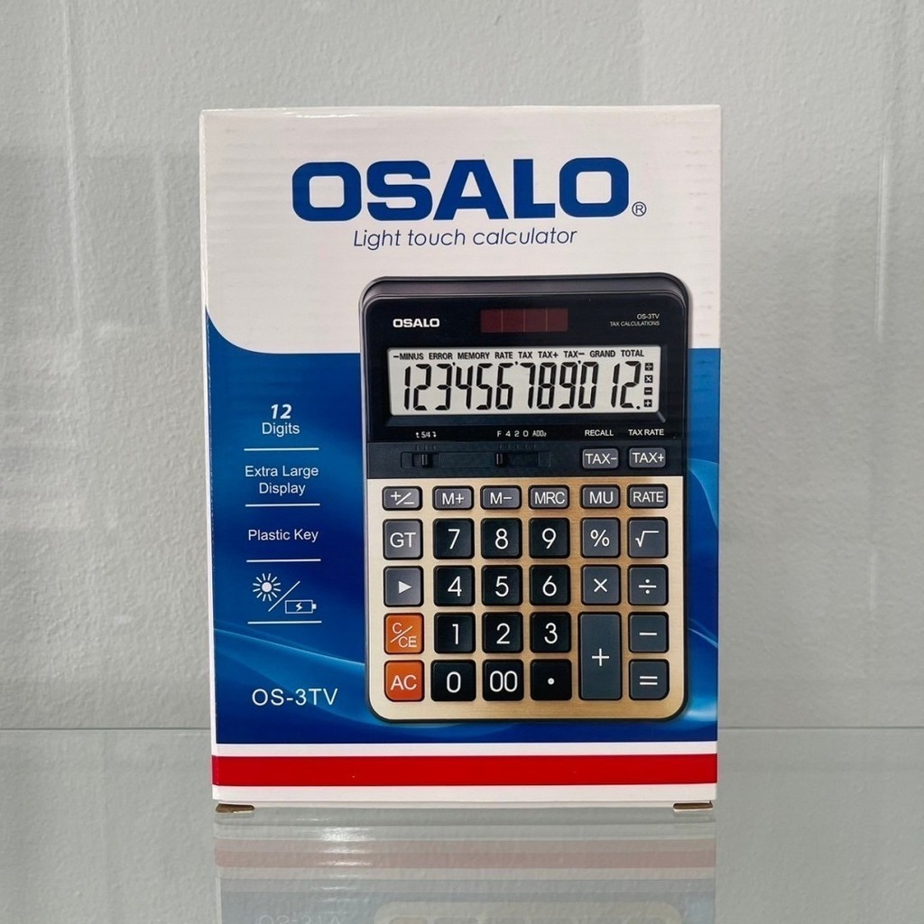เครื่องคิดเลขตั้งโต๊ะ 12 หลัก OS-3TV  ใช้ได้ทั้งพลังงานแสงอาทิตย์ และแบตเตอรี่