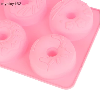 Myoloy แม่พิมพ์ซิลิโคนโดนัท 6 ช่องช็อกโกแลตแม่พิมพ์ Pastry ขนมปังเค้ก Mould Non-Stick แม่พิมพ์ขนม DIY ถาดอบ Doughnut ทําเครื่องมือ TH