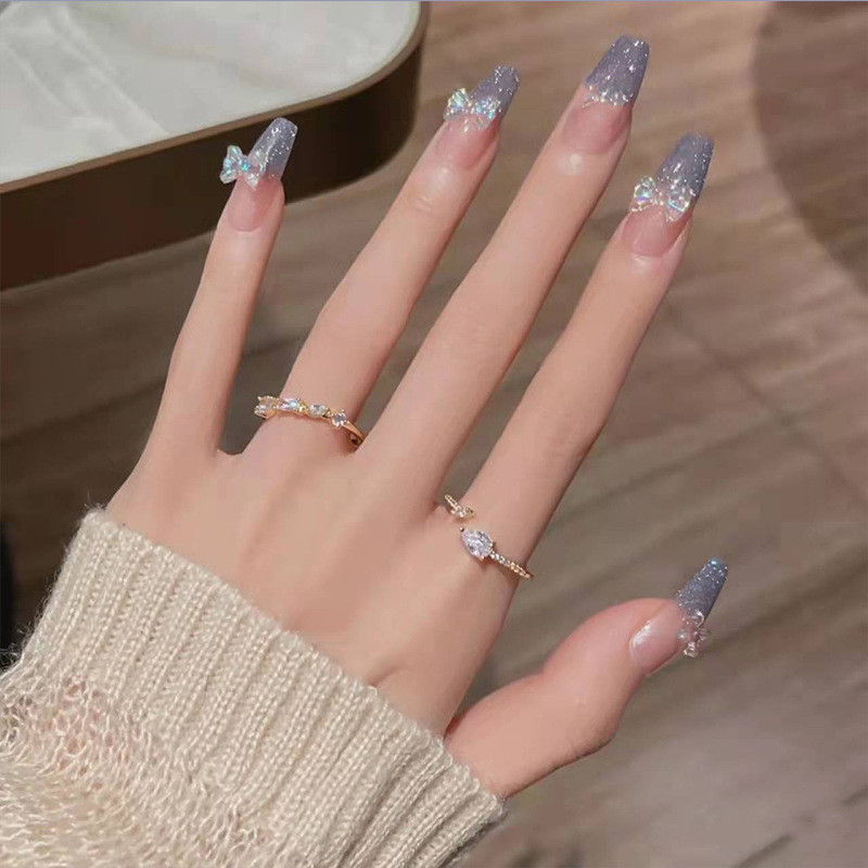 FREE Glue2024 ใหม่ล่าสุด 24 ชิ้น Nail Art เล็บปลอมฝรั่งเศสชุดกาวอะคริลิค Full Nail Z189