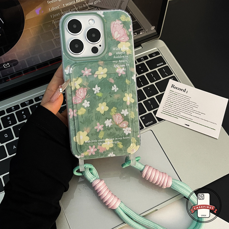 แฟนตาซีดอกไม้สดสองสายเคส ที่ใส่บัตรเข้ากันได้กับ IPhone 7Plus 11 14 12 13 15 Pro Max XR X XS Max 8 14 7 15 Plus SE 2020