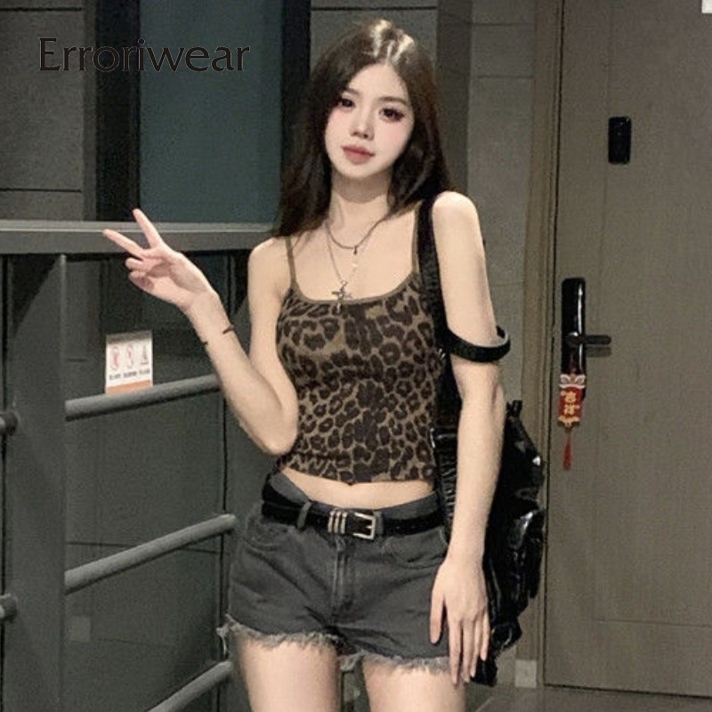 Errriwear เสื้อกล้ามผู้หญิง 2024 Retro Leopard Printing Slim Fit Casual Streetwear Camisole