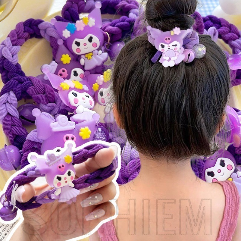 SANRIO 2ชิ้นการ์ตูน ซานริโอ แหวนผม-แฟชั่น,น่ารัก,หวาน-สีม่วง คุโรมิ เชือกคาดศีรษะ-แต่งตัวอุปกรณ์ผม-ห่วงถักยืดหยุ่นสูง-สําหรับสาว,เด็
