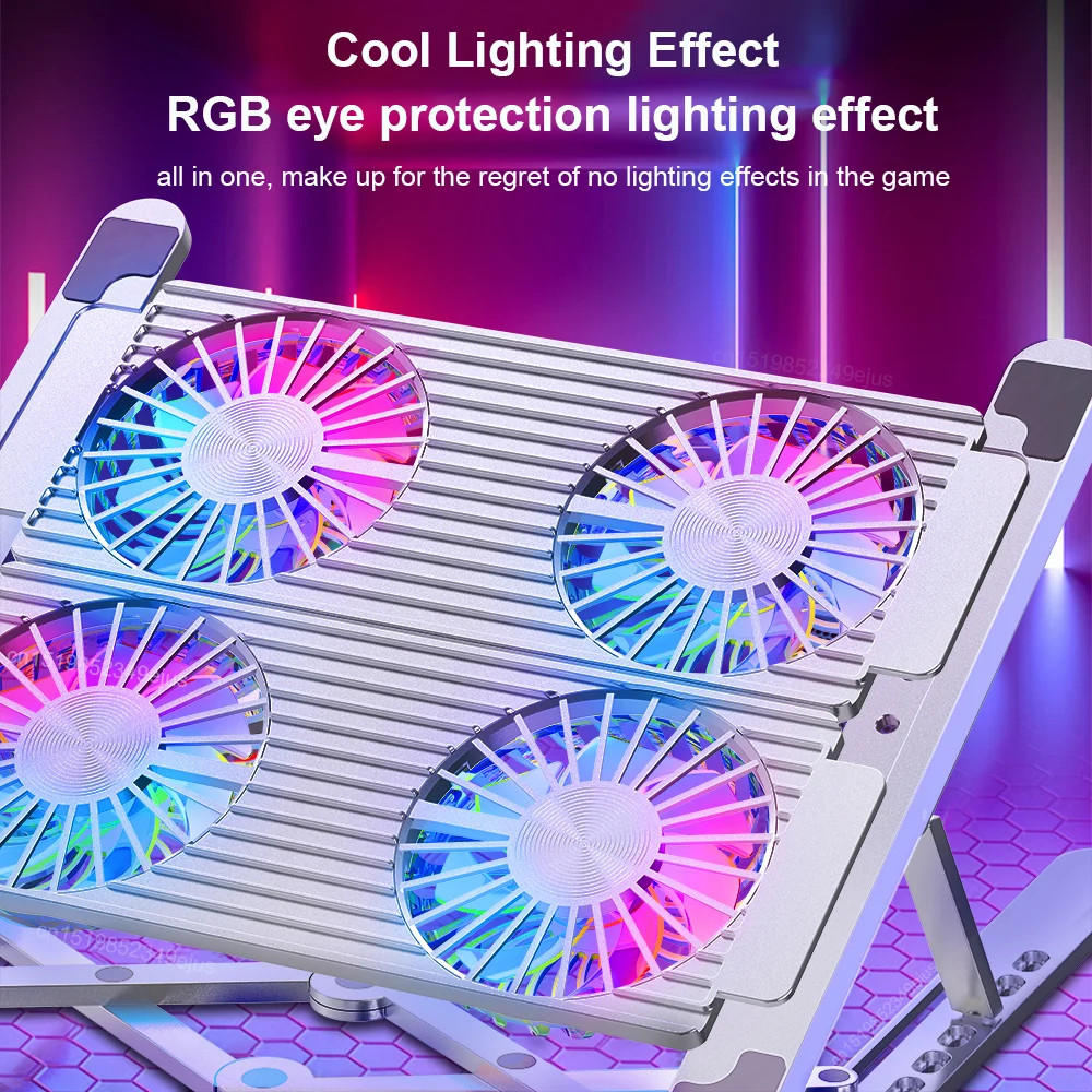 หม้อน้ำแล็ปท็อป RGB 11-17.3 Inch Laptop Cooling Fan อัลลอยด์แบบพับได้ปรับได้ หม้อน้ำแล็ปท็อปแบบพับได้และที่วาง
