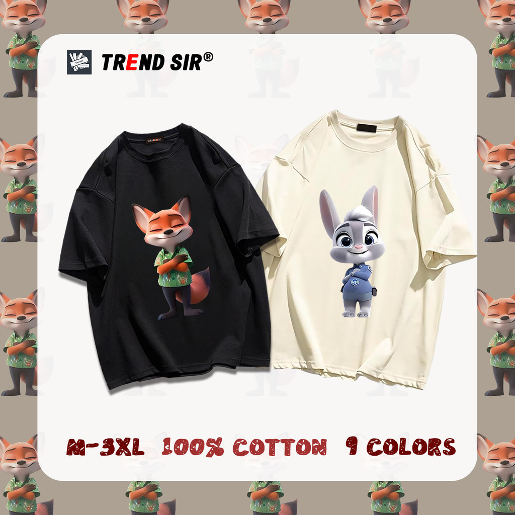 TrendSir แปลเป็นภาษาไทย เเสื้อยืด เสื้อยืดแขนสั้น Zootopia โอเวอร์ไซส์ 100% Cotton 9สี M-3XL