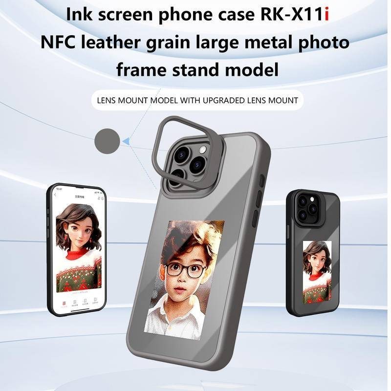 MINYOU DIY iphone 11 ~ 17 Pro/Pro Max/14 15 Plus/17Air เคสโทรศัพท์มือถือขาตั้งหน้าจอ e-ink anti-fall เคสป้องกันหน้าจอหมึกสี่สีเคสฉาย NFC อัจฉริยะ