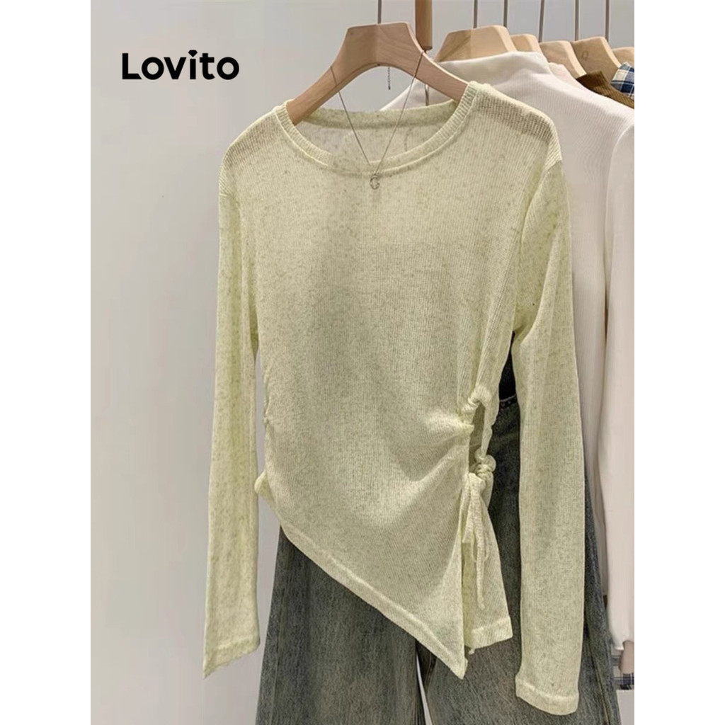 Lovito เสื้อยืดด้านหน้าแยกส่วนธรรมดาสบาย ๆ สำหรับผู้หญิง LNA72767