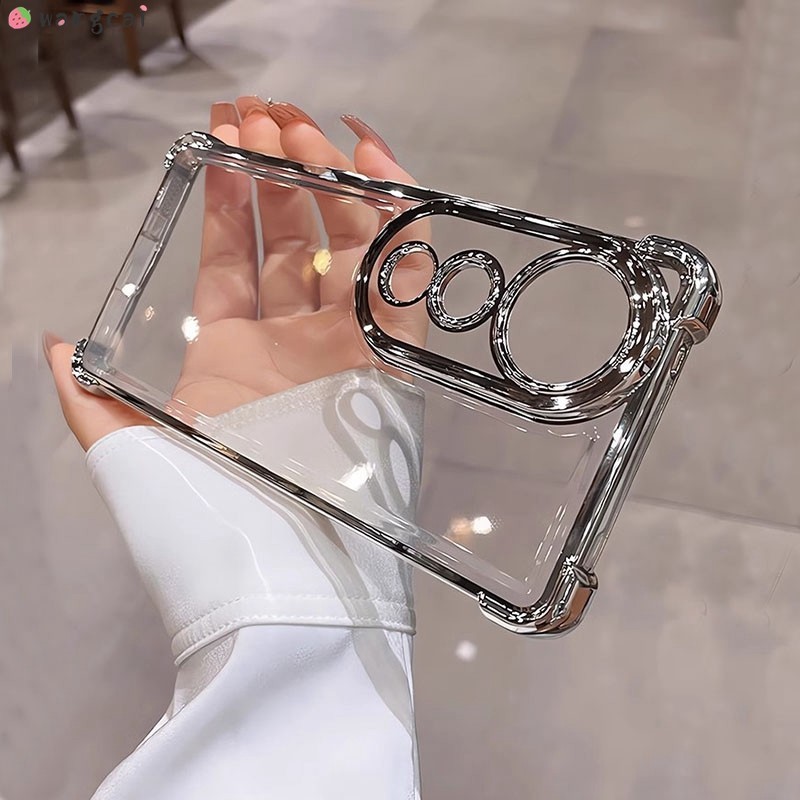 สําหรับ Vivo Y28s Y27 Y27s Y19 Y19s Y18 Y18e Y17 Y17s Y16 Y15 Y12 Y12s เคสโทรศัพท์พร้อมกล้องเลนส์ฟิล์มชุบเงา Shining โปร่งใสสี่มุมกันกระแทกนุ่มกรณีฝาครอบ