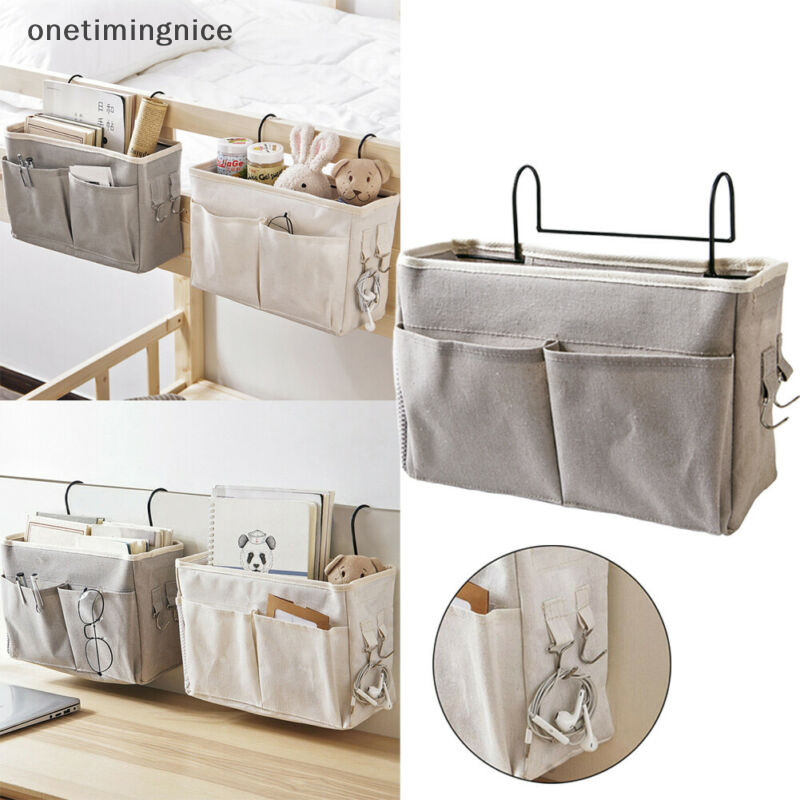 Onetimingnice Caddy Hanging Organizer กระเป๋าเก็บของข้างเตียงสําหรับห้องพักสองชั้นและหอพักราวเตียง Onetimingnice