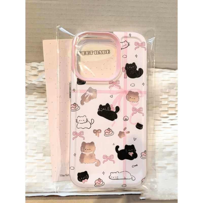 Insริบบิ้นแมวดําน่ารักเคสโทรศัพท์สําหรับiphone 16 Promax 15 Promax 12 13 Mini 14plus 11 Pro Max X XS XR XS Max 7 8 plus Se2020 6G 6Plus