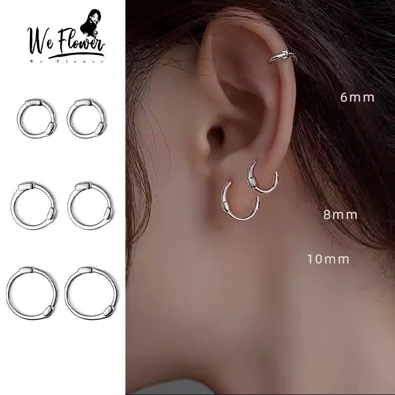 We Flower Minimalism S925 Silver Plain Circle Round Hoop ต่างหูสําหรับผู้หญิงผู้ชายแฟชั่นเรียบง่ายหูพายอุปกรณ์เครื่องประดับ