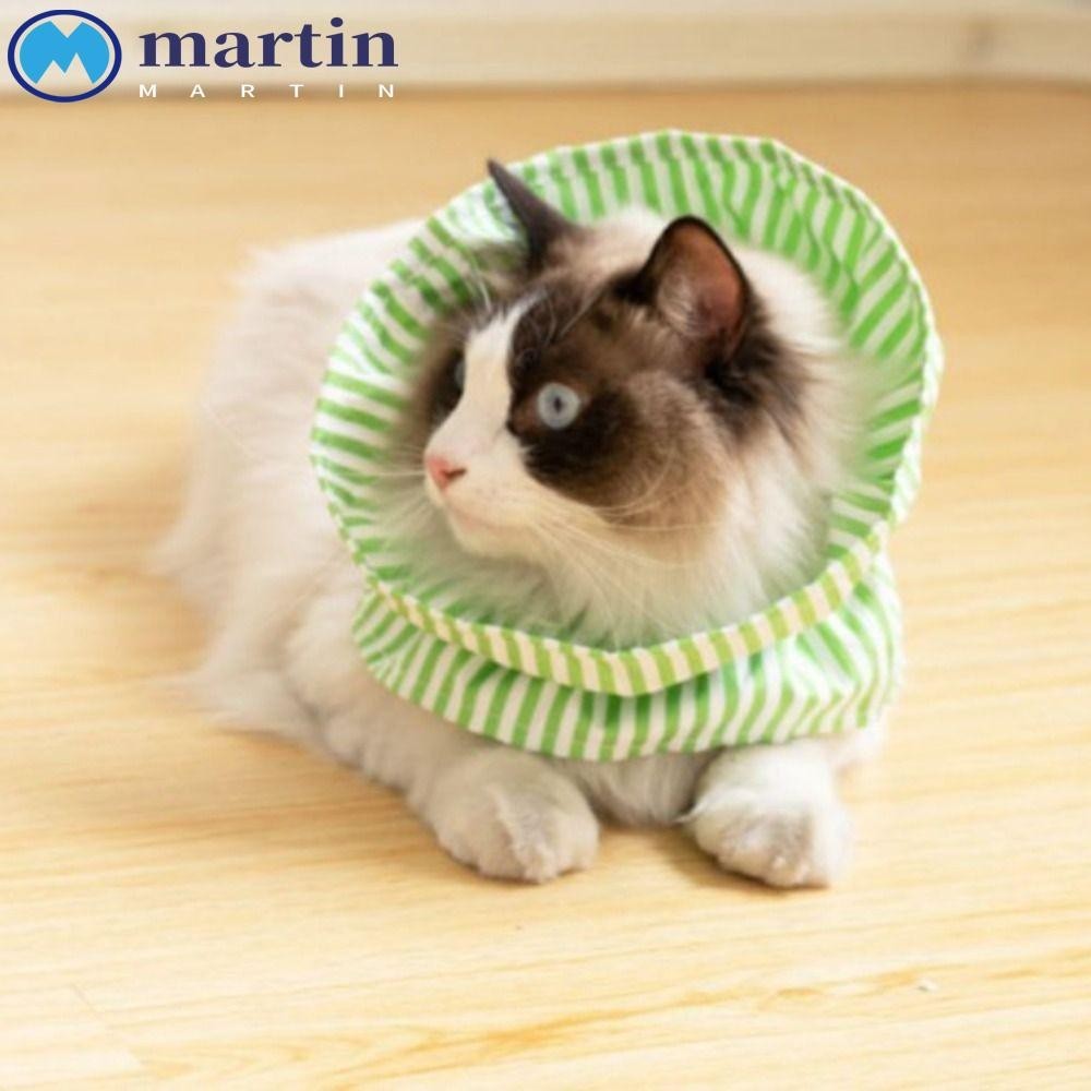 ปลอกคอสัตว์เลี้ยงลายทาง MARTIN, Anti Bite Anti Lick Elizabeth Circle, ฝาครอบป้องกันแบบปรับได้น้ําหนักเบาคอแมวน่ารักการกู้คืน