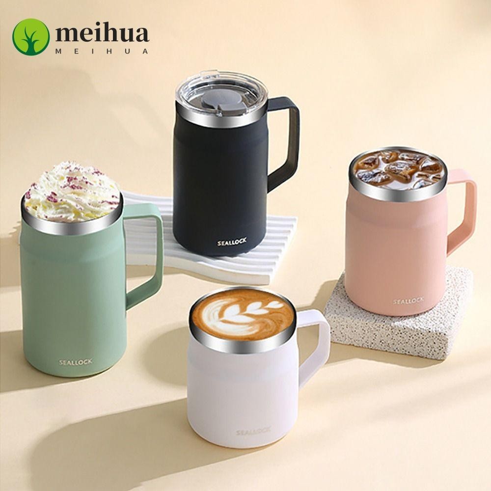 Meihua แก้วกาแฟสเตนเลส 304 ทนความร้อน พร้อมฝาปิด สองชั้น สําหรับคู่รัก ออฟฟิศ