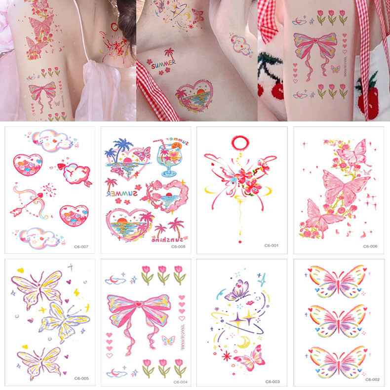 กันน้ําปลอมสักรูปลอก-ร่างกาย ศิลปะ ตกแต่งสัก-สําหรับหน้าอก, ไหล่, คอ, แขน - 1 แผ่นที่มีสีสันผีเสื้อชั่วคราวสติกเกอร์รอยสัก-ผู้หญิงแต่งหน้าผลิตภ