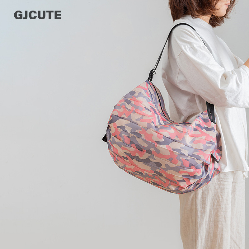 Gjcute พับเป็นมิตรกับสิ่งแวดล้อมเดินทางแบบพกพาความจุขนาดใหญ่หนาถุงของชําขนาดใหญ่ WTD
