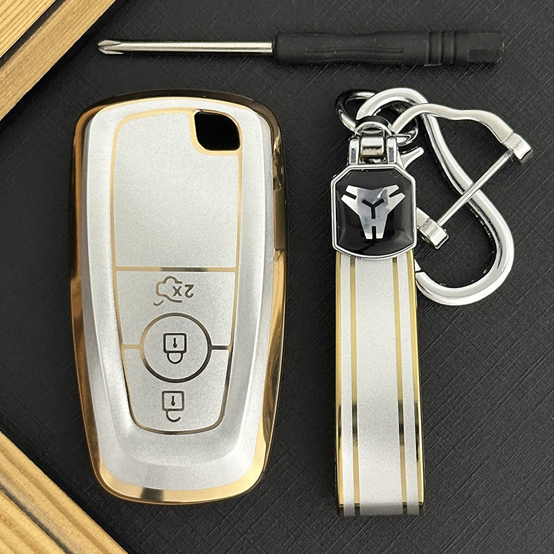 Gold Edge TPU Key Cover สําหรับ Ford Ranger Sprot 2023 Everest Everest 2023 Ranger Raptor EcoSport Mustang