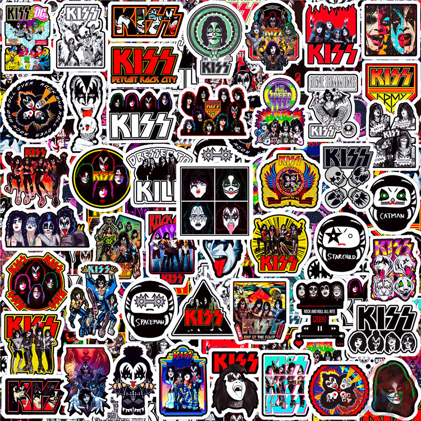100Pcs/Set KISS . Rock Band Mini Diary Manual Stickers DIY Fashion Scrapbooks Album Decor Decals Stickers（Size：2~3cm）