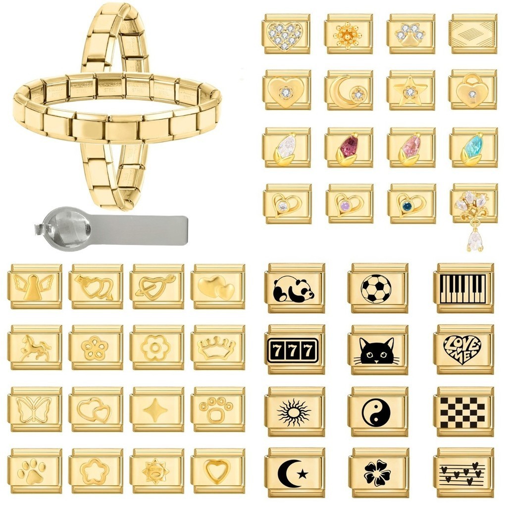 ใหม่ Gold Love Star ดอกไม้อิตาเลี่ยน Charm Links Fit 9 มม.สร้อยข้อมือสแตนเลส Diy เครื่องประดับทําอุปกรณ์เสริม Retro บุคลิกภาพโมดูลสร้อยข้อมืออุปกรณ์เสริม