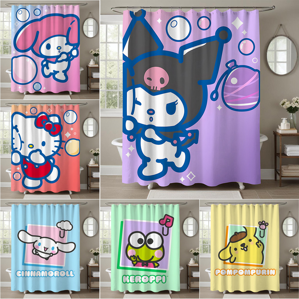 SANRIO การ์ตูน ซานริโอ ม่านอาบน้ํากันน้ําโพลีเอสเตอร์ ,ผ้าม่านห้องน้ํา , ความงามในห้องน้ํา