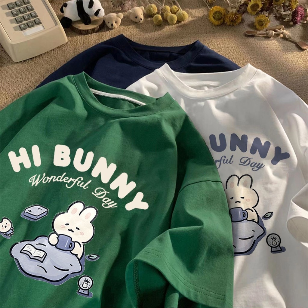 ไซซ์ M-8XL เสื้อยืดแขนสั้น ผ้าฝ้าย พิมพ์ลาย การ์ตูน กระต่ายบันนี่ ขนาดใหญ่ เวอร์ชั่นเกาหลี unisex