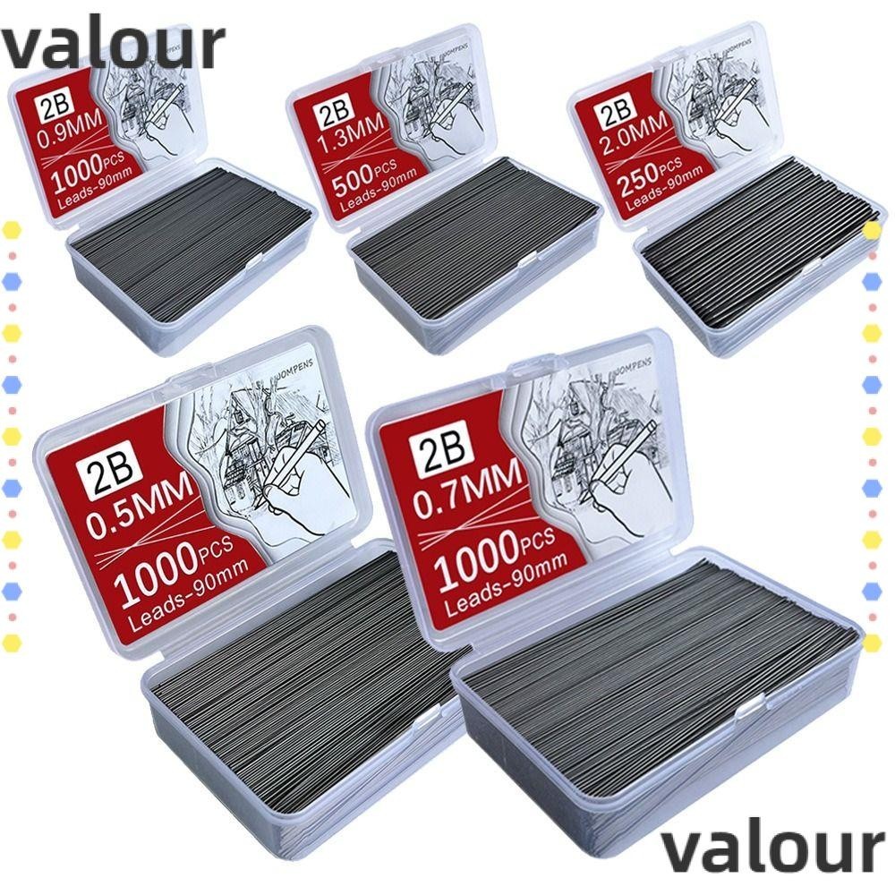 Valour ไส้ดินสอกดอัตโนมัติ ความยาว 0.5 0.7 0.9 1.3 2.0 มม. 90 มม. สีดํา ลบได้ สําหรับนักเรียน 1000 ชิ้น ต่อกล่อง