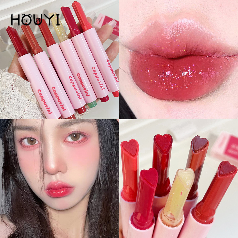 ลิปสติกรูปหัวใจชิมเมอร์ - Watery Jelly Moisturizing Solid Lip Gloss - ลิปสติกสีกระจกสีชมพูกุหลาบ