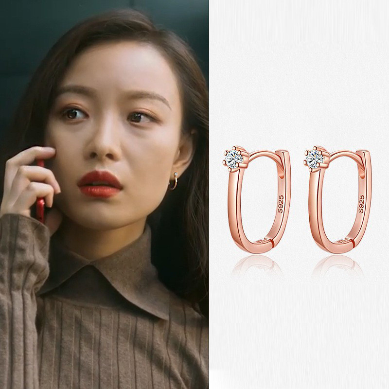Moissanite Diamond Rose Gold Hoop ต่างหูสําหรับผู้หญิงสไตล์ฤดูร้อน Hypoallergenic ทุกวันเครื่องประดับของขวัญ