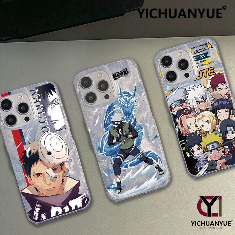 นารูโตะ🔥Sasuke Kakashi ครูอะนิเมะพรีเมี่ยมเงินเลเซอร์ TPU กรณีซิลิโคนนุ่มใส เคสไอโฟน15 14 12 13pro max X XR iphone7 8 11