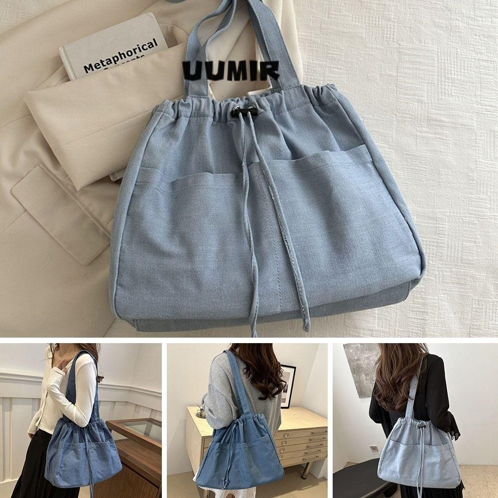 UUMIR Ins กระเป๋าถือวรรณกรรม,กระเป๋าสะพายแบบพกพาผ้าใบกระเป๋า,ของขวัญ Drawstring ความจุขนาดใหญ่กระเป๋า Messenger อินเทรนด์