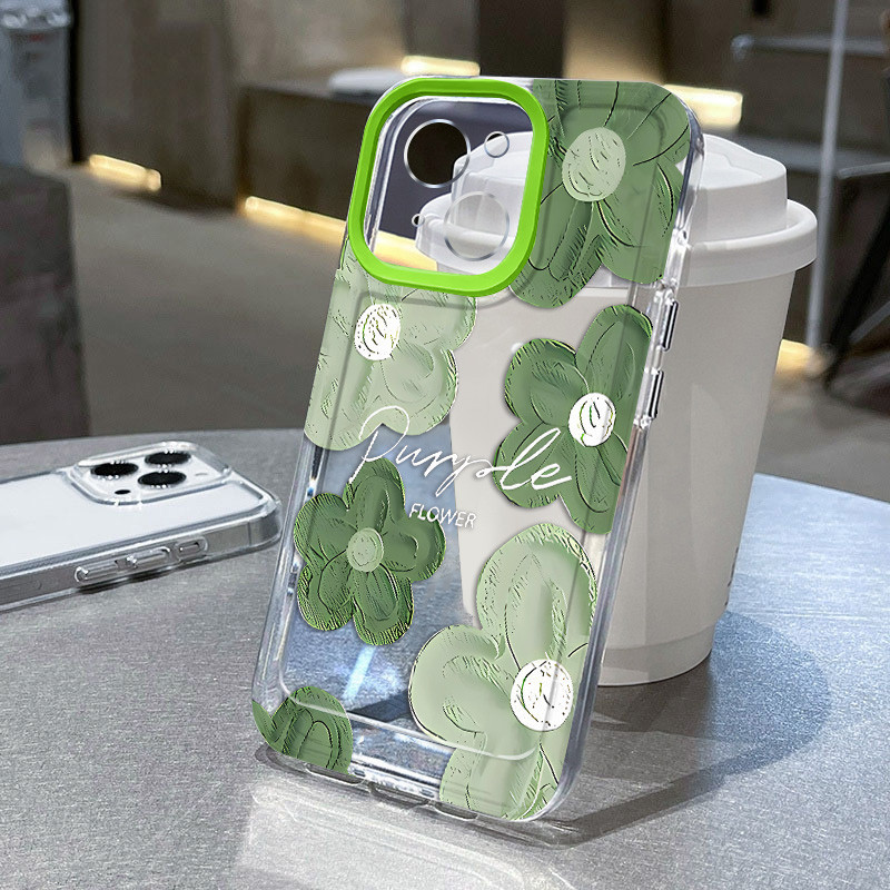 สีเขียว Graffiti ดอกไม้รูปแบบเคสโทรศัพท์สําหรับ IPhone 15 14 13 12 11 Pro X XR XS MAX 7/8 Plus Se2020 คุณภาพสูงเคสโทรศัพท์