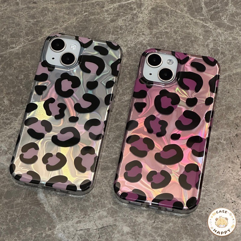 สร้างสรรค์สีม่วงเย็นเสือดาวความแวววาวระลอกคลื่นที่หรูหรา เคสไอโฟน 11 13 15 12 14 Pro Max 7 15 8 Plus X XS XR Max SE 2022