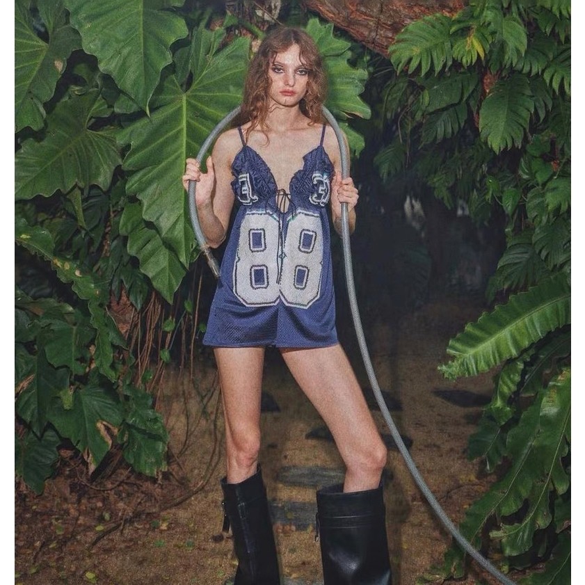 Kliou Casual Mini Dresses สลิง Off แขน V คอ Backless บุคลิกภาพ Hot Chick Frenulum อเนกประสงค์บรรยากาศสไตล์ 2024 ร้อนใหม่
