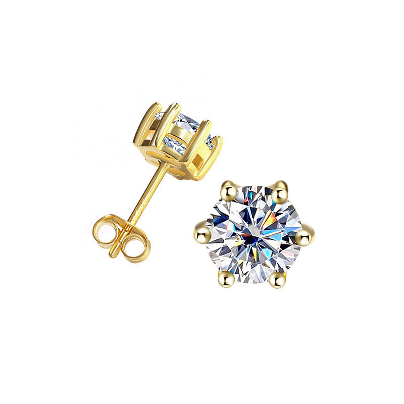 จริง Moissanite 0.5ct 1ct คลาสสิกรอบตัดสีเหลืองทอง Six-s Stud ต่างหูที่มีสีสัน S925 เงินสเตอร์ลิงพร้อมการรับรอง GRA สามารถ Pass Test สําหรับหมั้นงานแต่งงาน