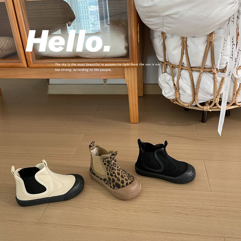 Girls Boots Children Leopard Print Soft-Soled Shoes Baby Fashion Mid-Tube Shoes