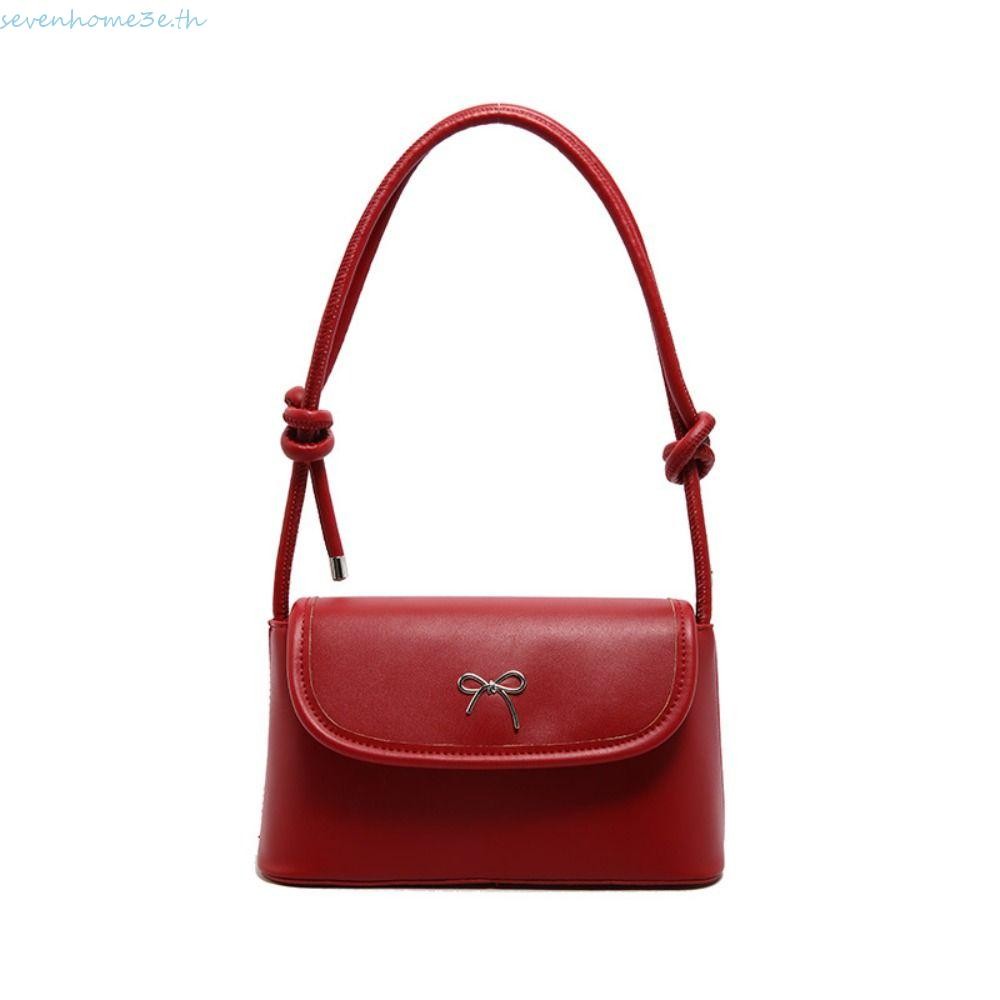 Sevenhome3e Bow Armpit Handbag, ออกแบบใหม่เกาหลี Bowknot Underarm Bag, อินเทรนด์สีทึบหวาน PU หนัง Y2K Crossbody Bag Lady